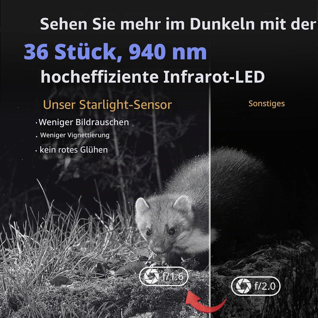 WLAN Wildkamera WiFi Wildtierkamera Nachtsichtkamera Fotofalle 32MP 1296P Verbinden druch APP Blueto
