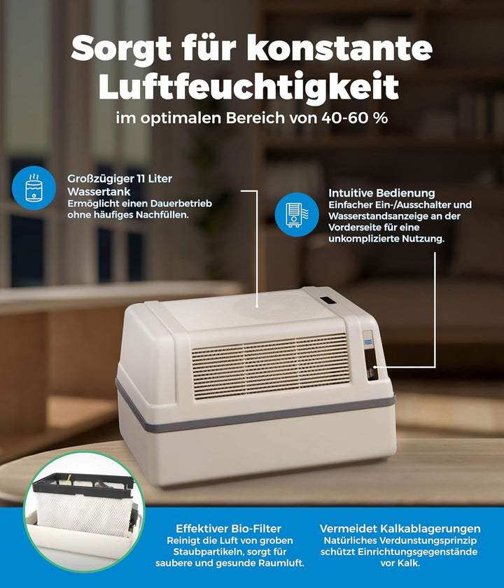 BRUNE Lufbefeuchter B 120 - Für Räume bis 130 m³ - Verdunstung mit Filter für gesundes Raumklima - 1