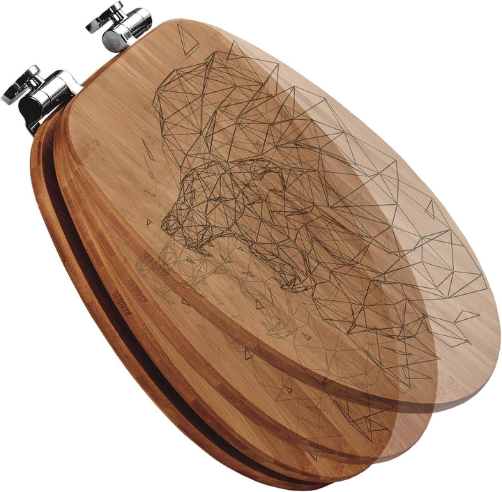 banjado® Hochwertig gravierter Design WC Sitz Bambus Absenkautomatik Löwe abstrakt/Toilettendeckel m