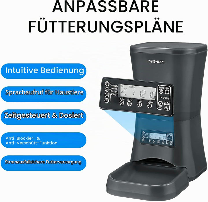 DOGNESS 9L Hundefutterautomat für grosse Hunde, Automatischer Hundefutterspender mit Timer, Extra gr