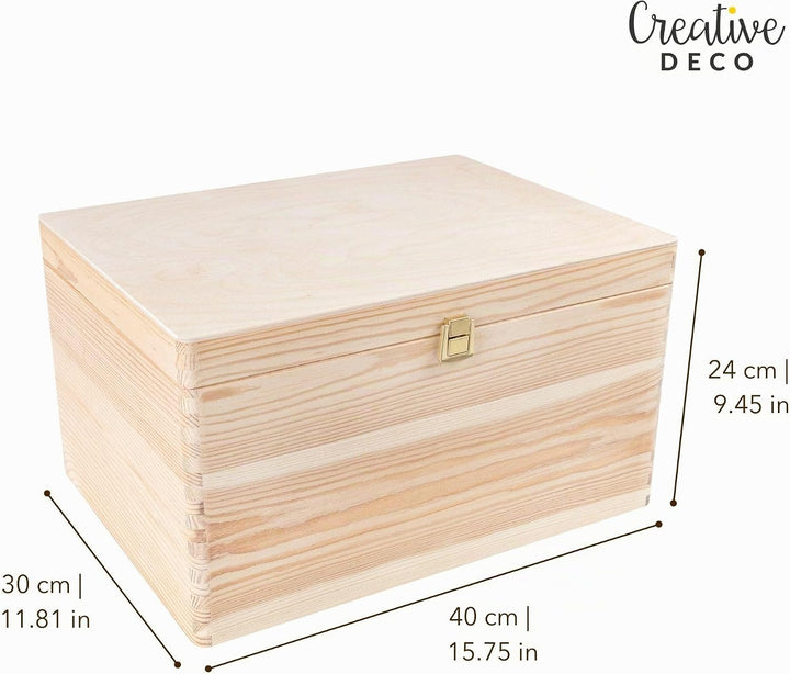 Creative Deco XXL Grosse Holzkiste mit Deckel und Schloss | 40x30x24 cm (+/-1cm) | Holztruhe Erinner