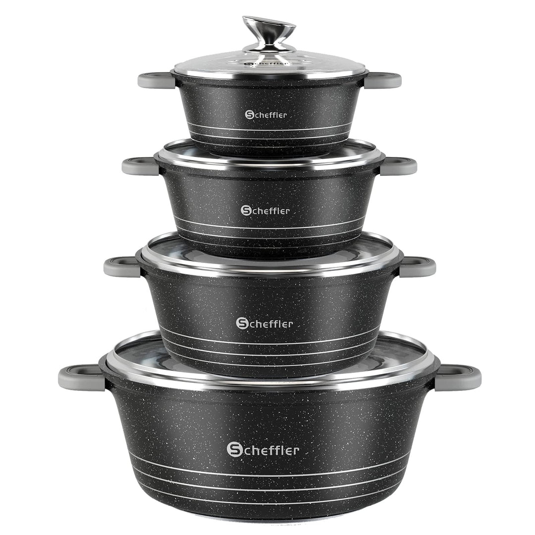 Topfset Scheffler 24cm,4L&28cm,6L&32cm,10L&36cm,14L, Kochtopf Set Induktions Töpfe Set mit Glasdecke