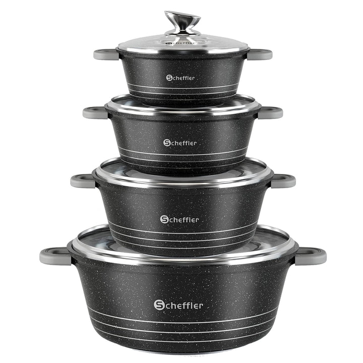 Topfset Scheffler 24cm,4L&28cm,6L&32cm,10L&36cm,14L, Kochtopf Set Induktions Töpfe Set mit Glasdecke