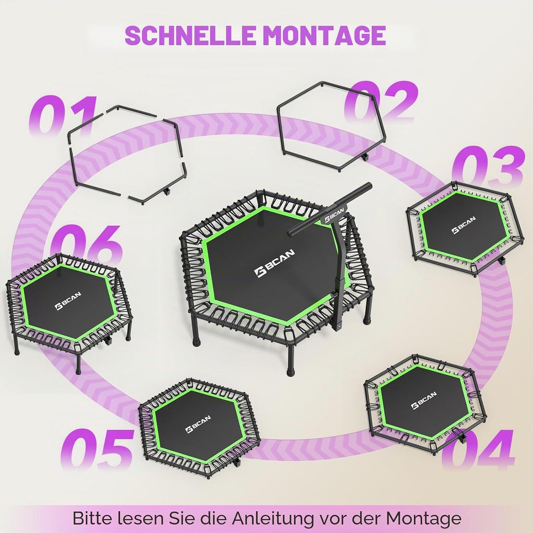 BCAN Fitness Trampolin Indoor Ø 122/133 cm, Trampolin Erwachsene bis 250 kg, Bodentrampolin mit vers