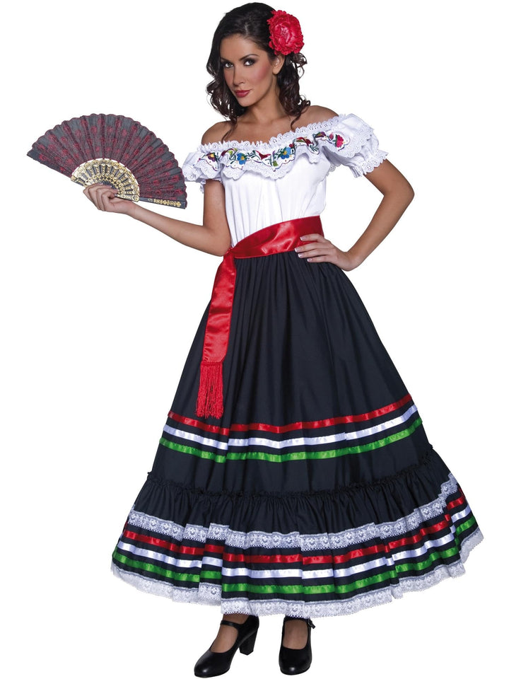 Authentische Western Kollektion Sexy Senorita Kostüm mit Kleid und Schärpe , Large, M
