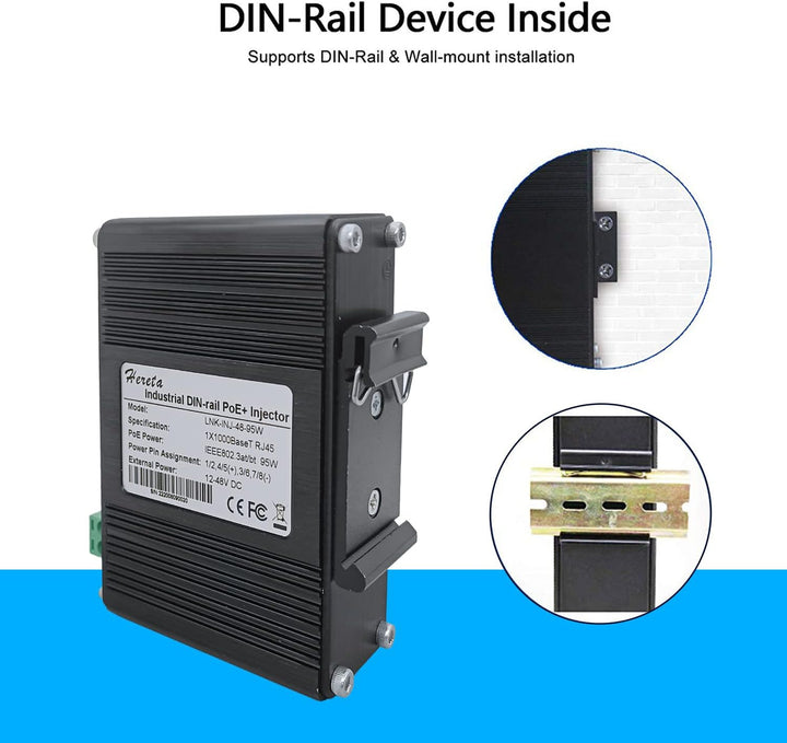 95 W gehärteter Industrie-Gigabit PoE++ Injektor mit DIN-Schiene und Wandhalterung, 95 W LTPoE++ Str