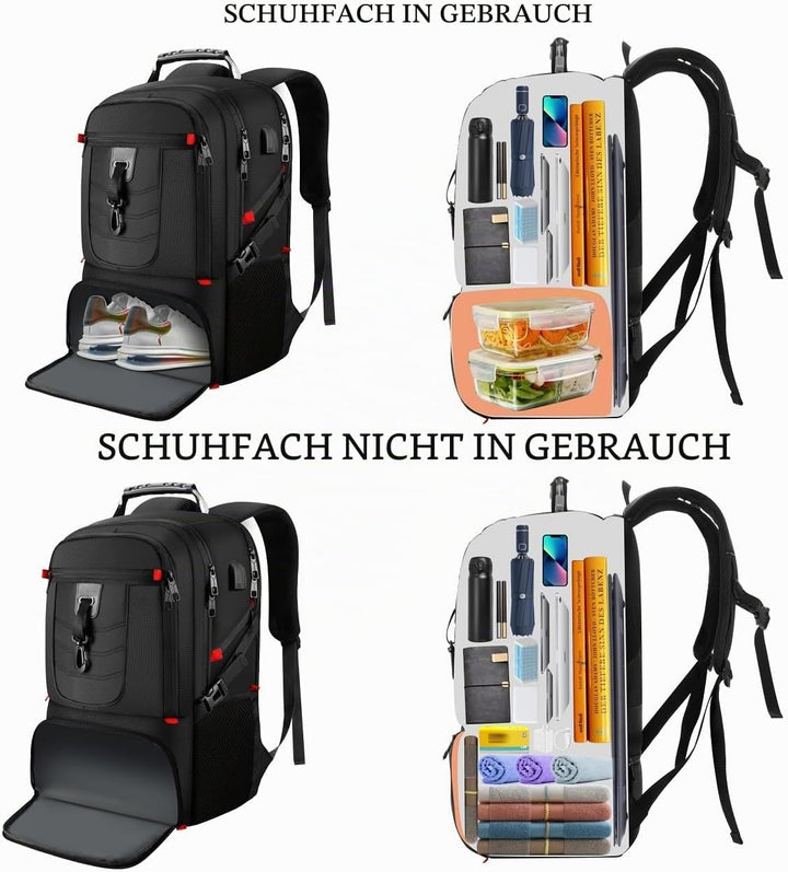 VESERI Laptop Rucksack Herren Damen 17,3 Zoll,Sporttasche Schulrucksack Jungen Teenager mit Schuhfac