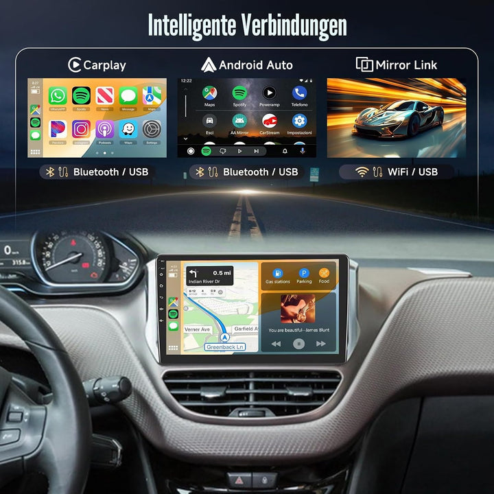 Podofo Carplay Autoradio für Peugeot 208/2008 2012-2018, Android 2G+64G HiFi, 10" Touchscreen Androi