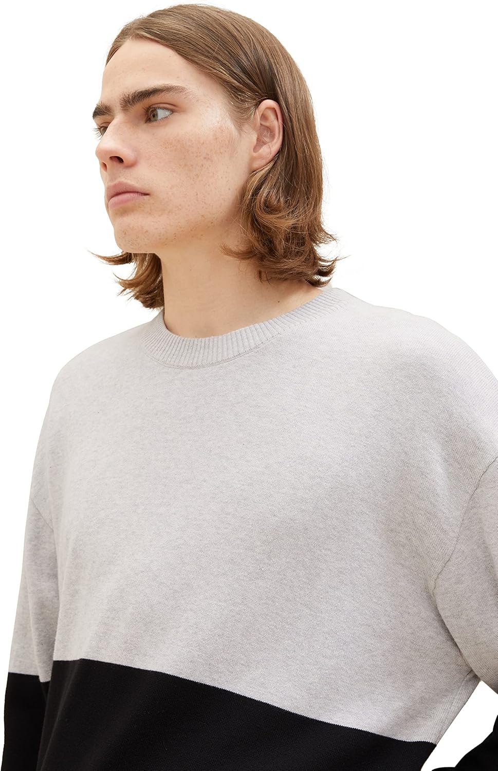 TOM TAILOR Denim Herren Denim Relaxed Fit Colorblock Pullover XL 33758 - Grey Black Color Block, XL