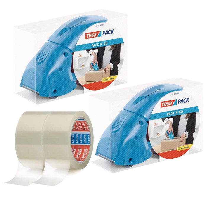 tesapack Abroller Pack' n' Go - Ergonomischer, blauer Handabroller für Paketbänder - inkl. 1x 50 m x