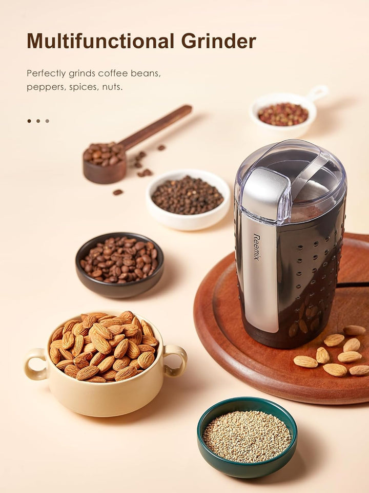 Kaffeemühle, Reemix Elektrische Kaffemühle, 100g Füllmenge, Kaffeemühle und Gewürzmühle in Einem, Ed