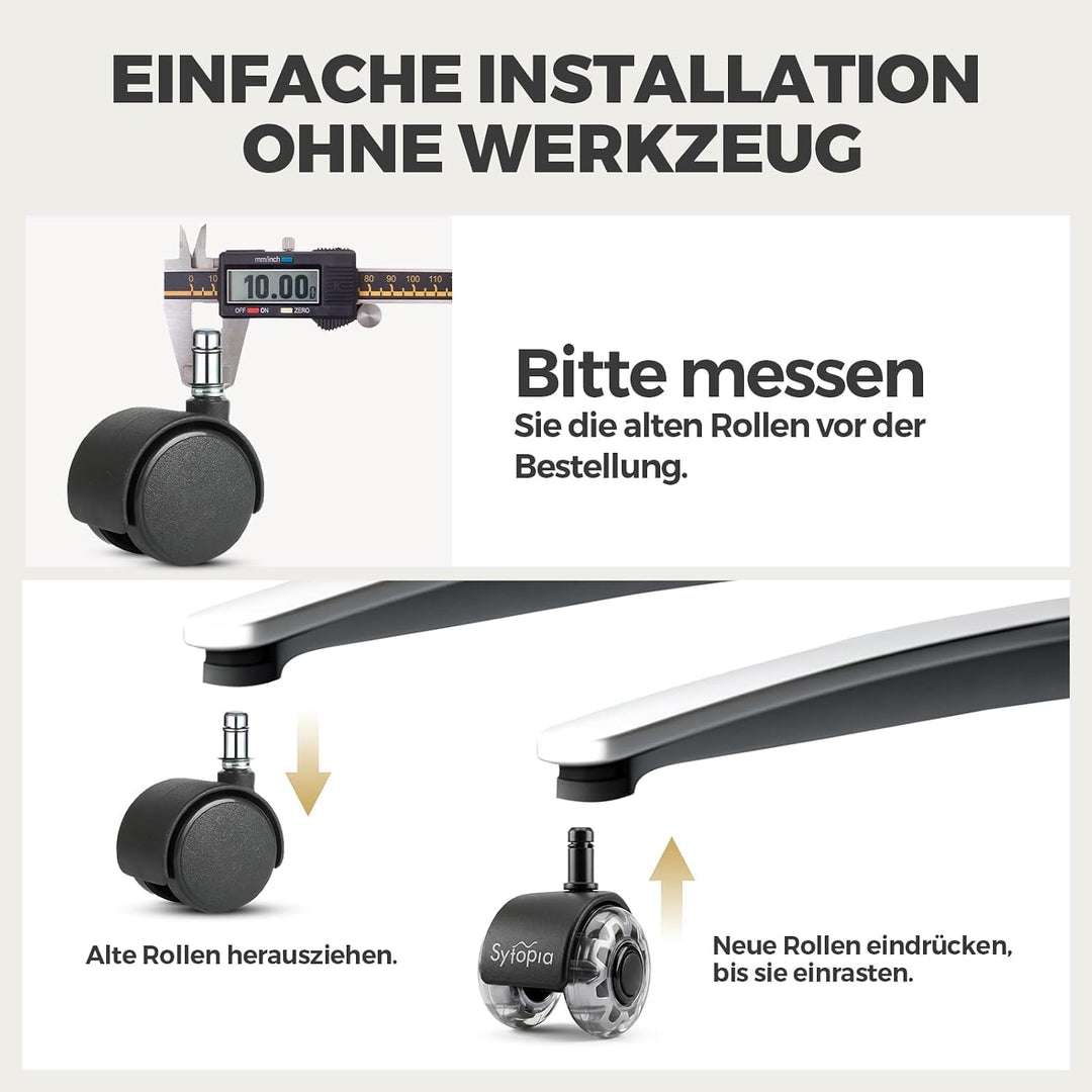 Sytopia Bürostuhl Rollen mit 10mm X 22mm Stift, 5er Set Rollen für 1KEA Bürostühle, Hartbodenrollen