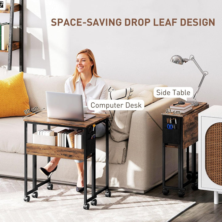 HOMCOM Klapptisch mit Ablagefach und Tasche, 63 cm Faltbarer Computertisch für kleine Räume, platzsp