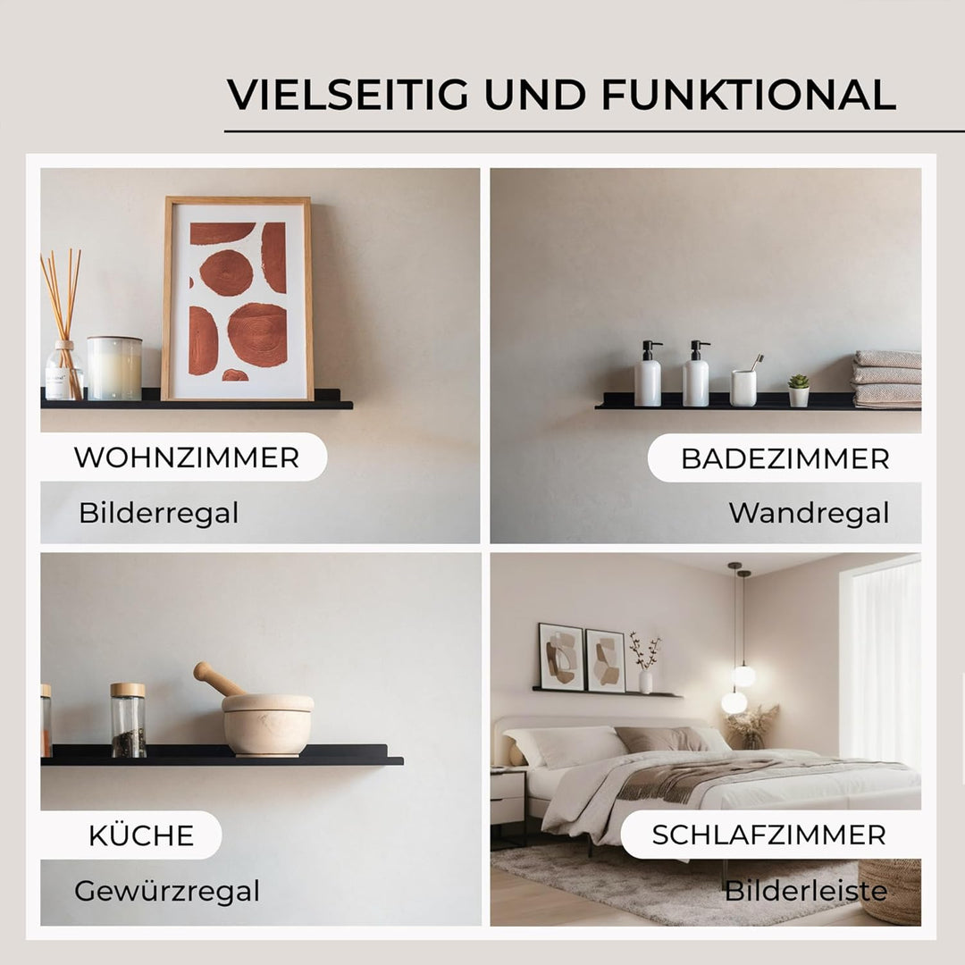 MILUKA Wandregale Aus Metall Schwarz | 2er Set Schweberegale 110 cm Long, Wandboards, Für Dekos, Bil