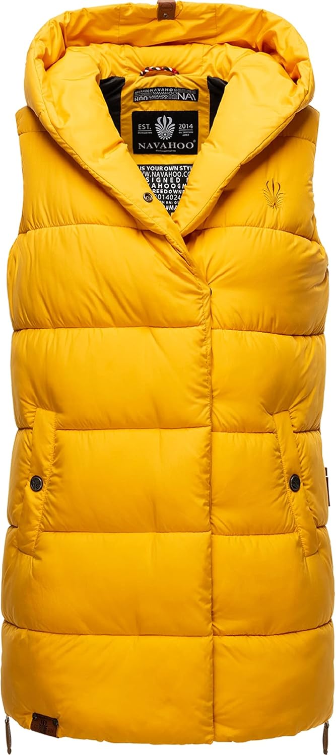 Navahoo warme Damen Winter Steppweste lang mit Kapuze Madilynaa XS-XXL XL Gelb, XL Gelb