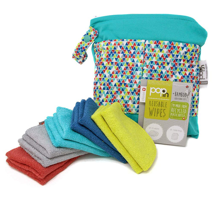 Close Popin Wiederverwendbare Bambus-Tücher, 10 x waschbare Babytücher, 20 x 15 cm, Farben, extra we