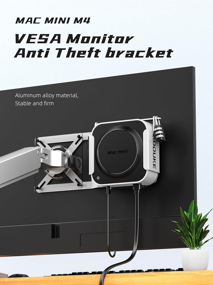 Aluminum Alloy 2024 Mac Mini M4 with Combination Lock Security Bracket, Compatible with VESA Hole Mo