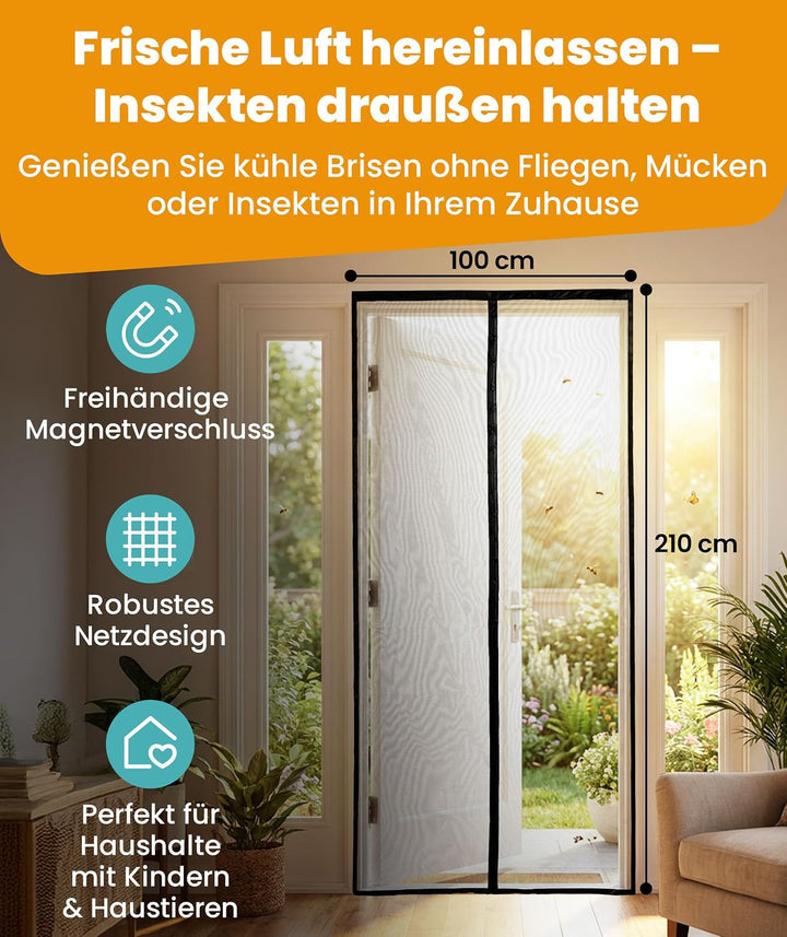 Flux Phenom Magnetisches Fliegengitter für Türen – 100x210 cm Hält Insekten fern, lässt frische Luft