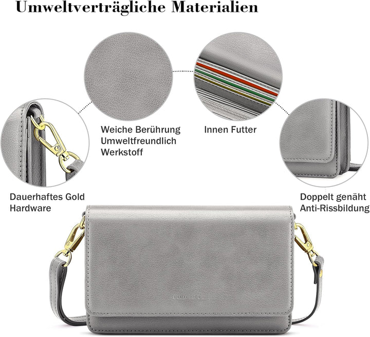 Nuoku Handytasche Zum Umhängen Damen mit Geldbörse, Crossbody Bag mit Funktionelle Fächer Grau, Grau