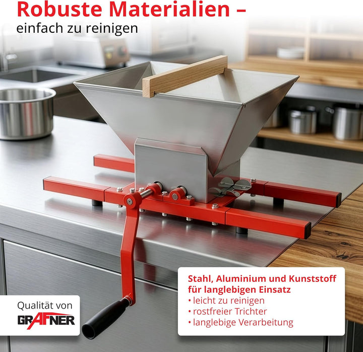 Grafner Obstmühle 7 Liter, Massive Ausführung mit Handkurbel, Apfelpresse Beerenmühle Traubenmühle S