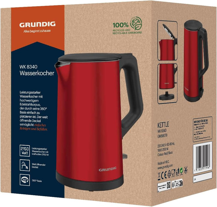 GRUNDIG WK8340 Wasserkocher Rot, 2150 W, 1,5 l Style 2024, Style 2024