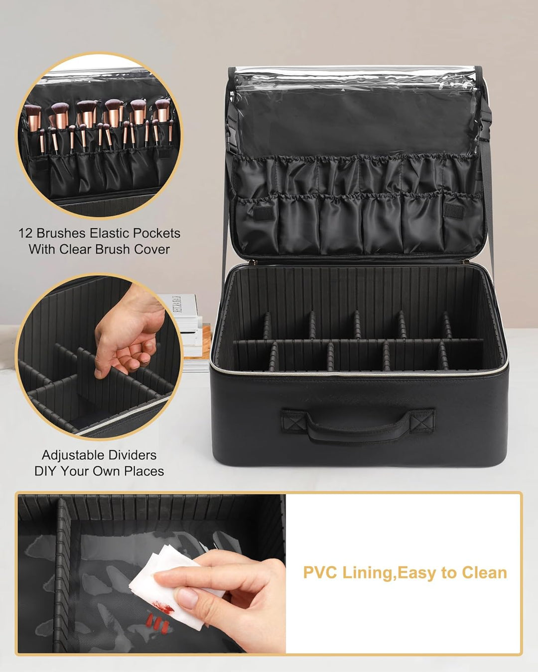 Relavel Extra Grosser Make-up-Tasche, Profi-Make-up-Train-Case für Make-up-Künstler:innen, Reise-Kos