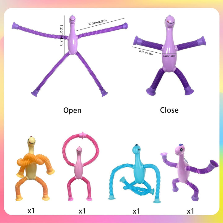 Saugnapf Spielzeug, 4 Stück Teleskop Saugnapf Dinosaurier Spielzeug, Telescopic Suction Cup Dinosaur