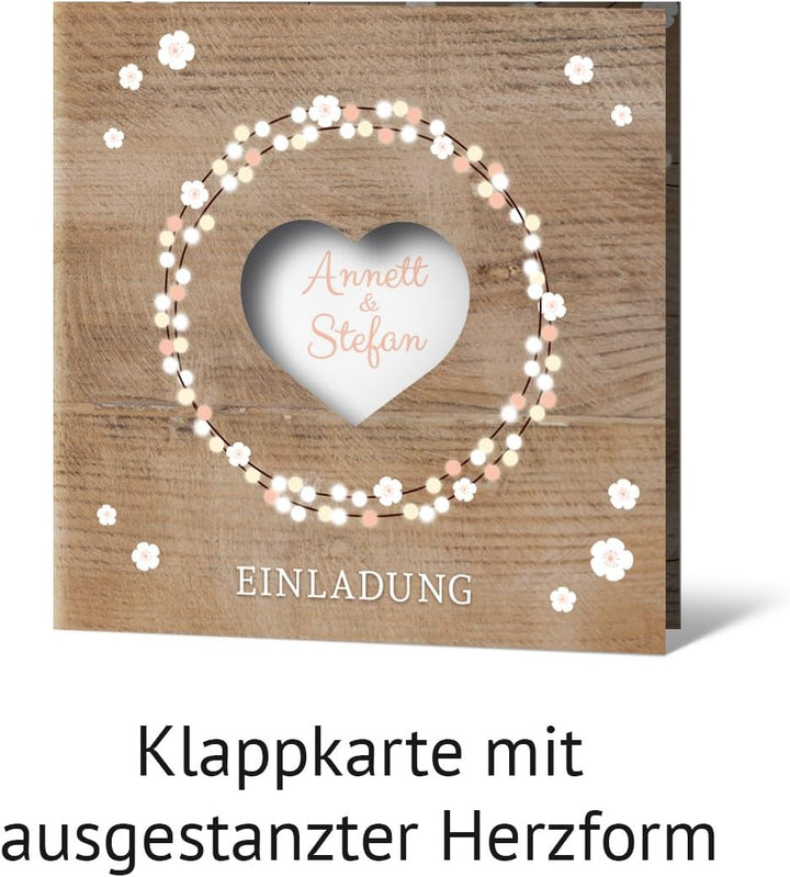 10 x Lasergeschnittene Hochzeit Einladungskarten Hochzeitseinladungen - Holz Lichtgirlande, 10