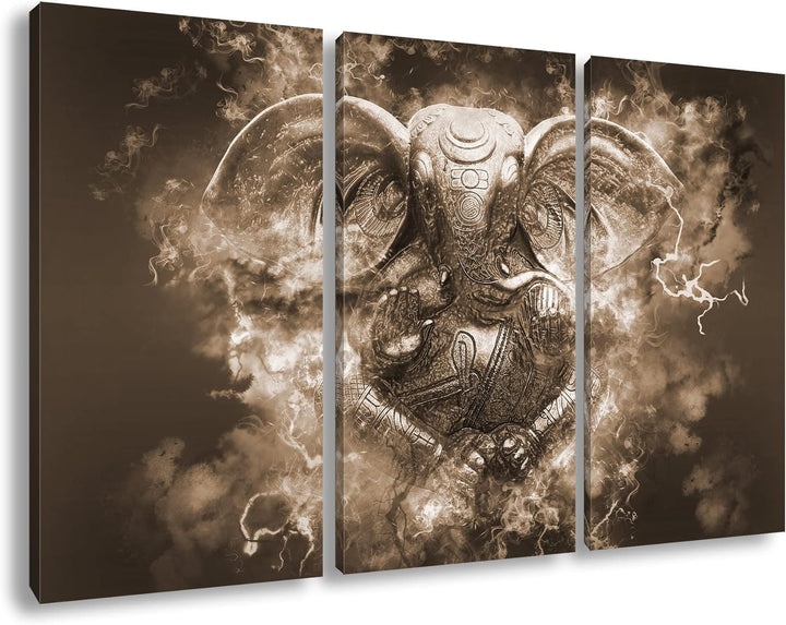 deyoli Hindu Göttheit Ganesha Format: 3Teilig Effekt: Sepia als Leinwandbild, Motiv fertig gerahmt a