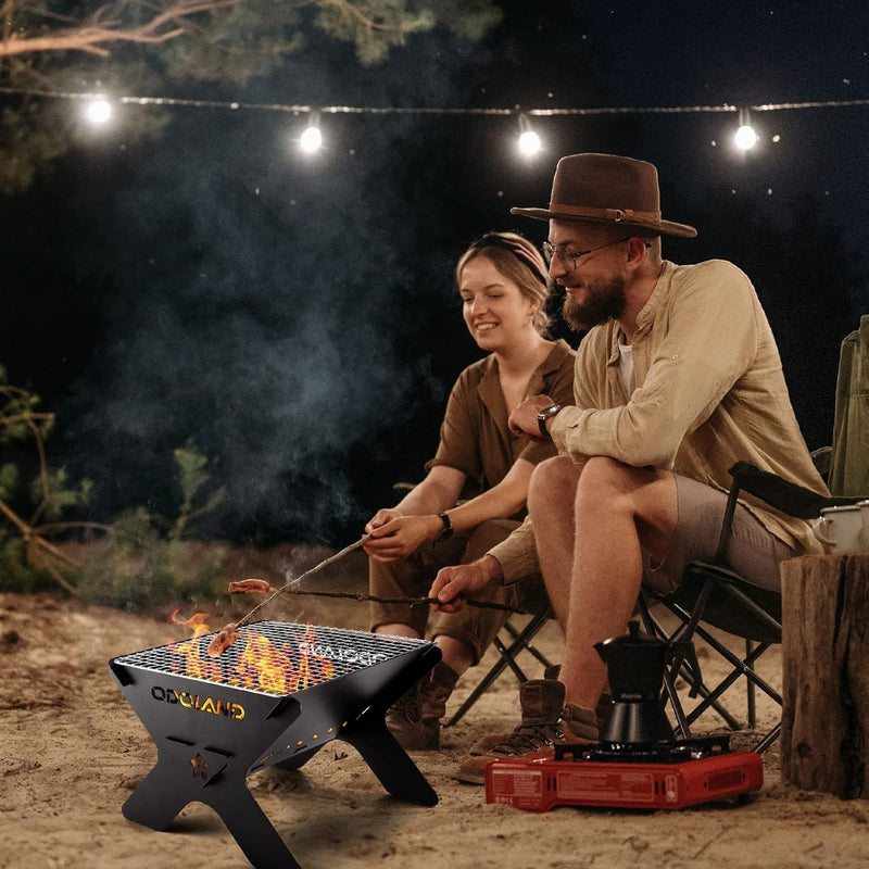 Odoland Camping-Feuerstelle, tragbare Feuerstelle für Camping, 2 in 1 Holzfeuergrill mit Abnehmbarer