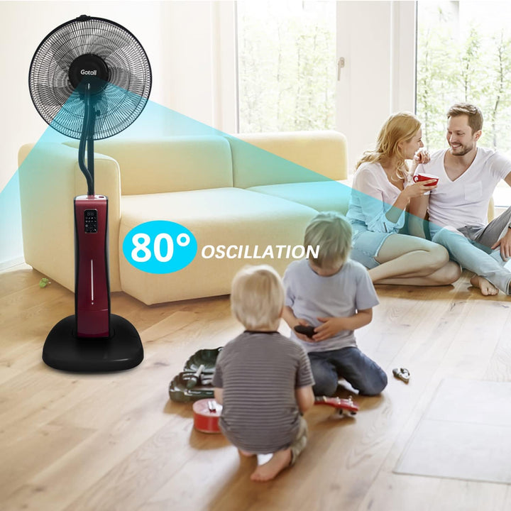 Gotoll Standventilator mit Wasserkühlung und Fernbedienung, Stand-Ventilator mit Sprühnebel, 12H Tim