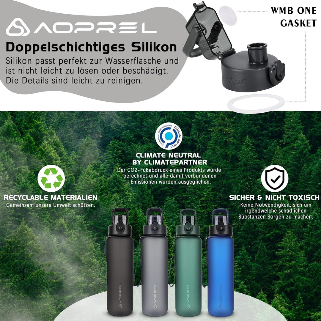 AOPREL Trinkflasche 1l, Wasserflasche BPA-Frei aus Tritan, Sport Trinkflasche Kohlensäure geeignet,