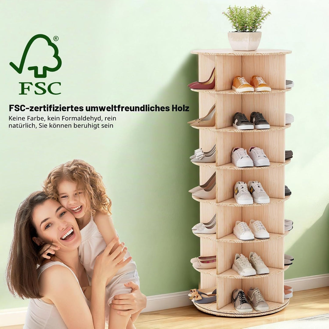 Drehbarer Schuhschrank mit 7 Ebenen, 360° Schuhschrank mit Rundregalen, Karussell für Hüte und Handt