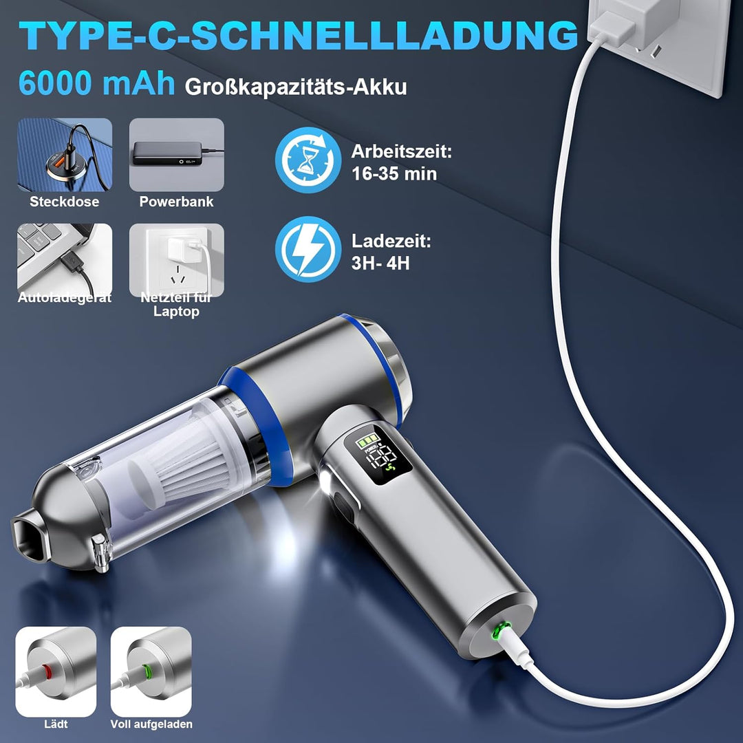 Handstaubsauger Akku, 4-in-1 Handstaubsauger, 32000PA Auto Staubsauger Stark, Handstaubsauger Auto,