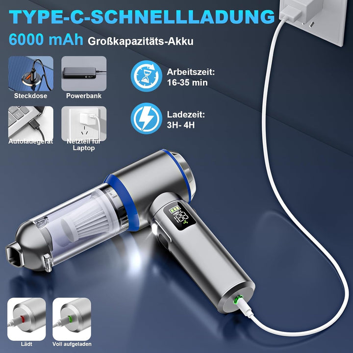 Handstaubsauger Akku, 4-in-1 Handstaubsauger, 32000PA Auto Staubsauger Stark, Handstaubsauger Auto,