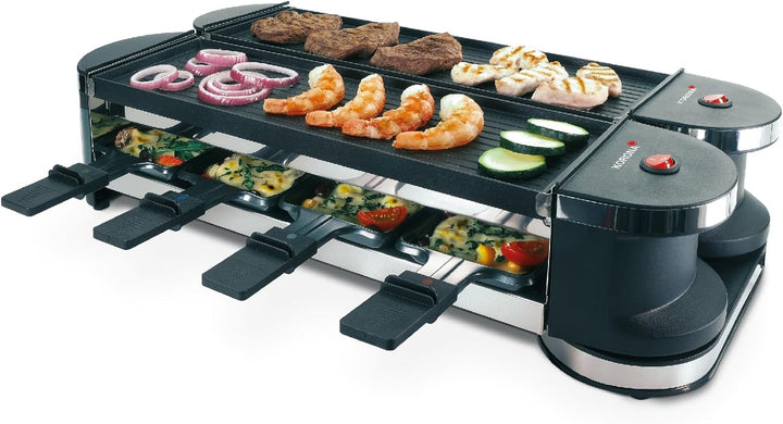 Korona 45072 Klappbares Raclette für 8 Personen | 2-in-1-Raclette mit 8 Pfannen & Spateln | Mit Anti