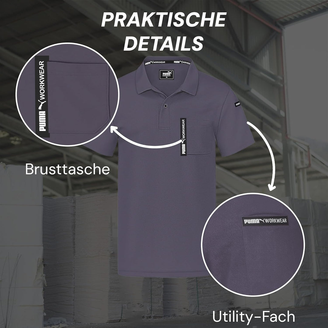 PUMA Workwear Advanced – Poloshirt Herren Kurzarm – Arbeitsshirt mit Brusttasche und Utility Fach an