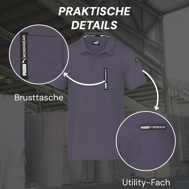 PUMA Workwear Advanced – Poloshirt Herren Kurzarm – Arbeitsshirt mit Brusttasche und Utility Fach an