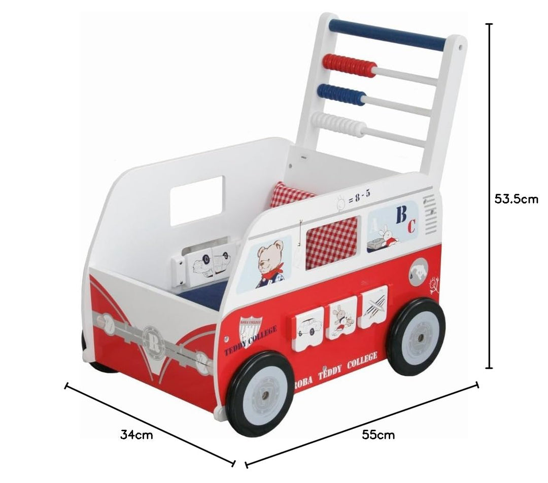 roba Teddybus aus Puppenmöbel Serie 'Teddy College', Puppenwagen weiss lackiert, Puppenzubehör inkl.