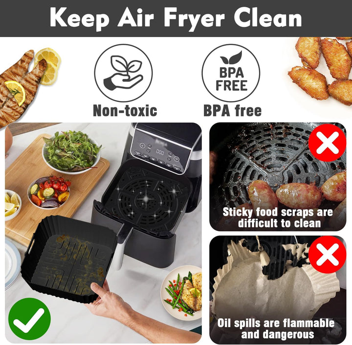 3 Stück Airfryer Silikonform für Heissluftfritteuse, Air Fryer Zubehör Wiederverwendba Silikon Einsa