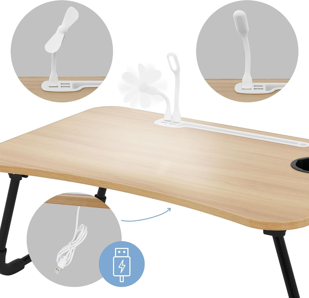 ML-Design Laptoptisch fürs Bett/Sofa, Holzoptik 60x40cm, Betttisch klappbar, Notebook Tisch mit 4 US