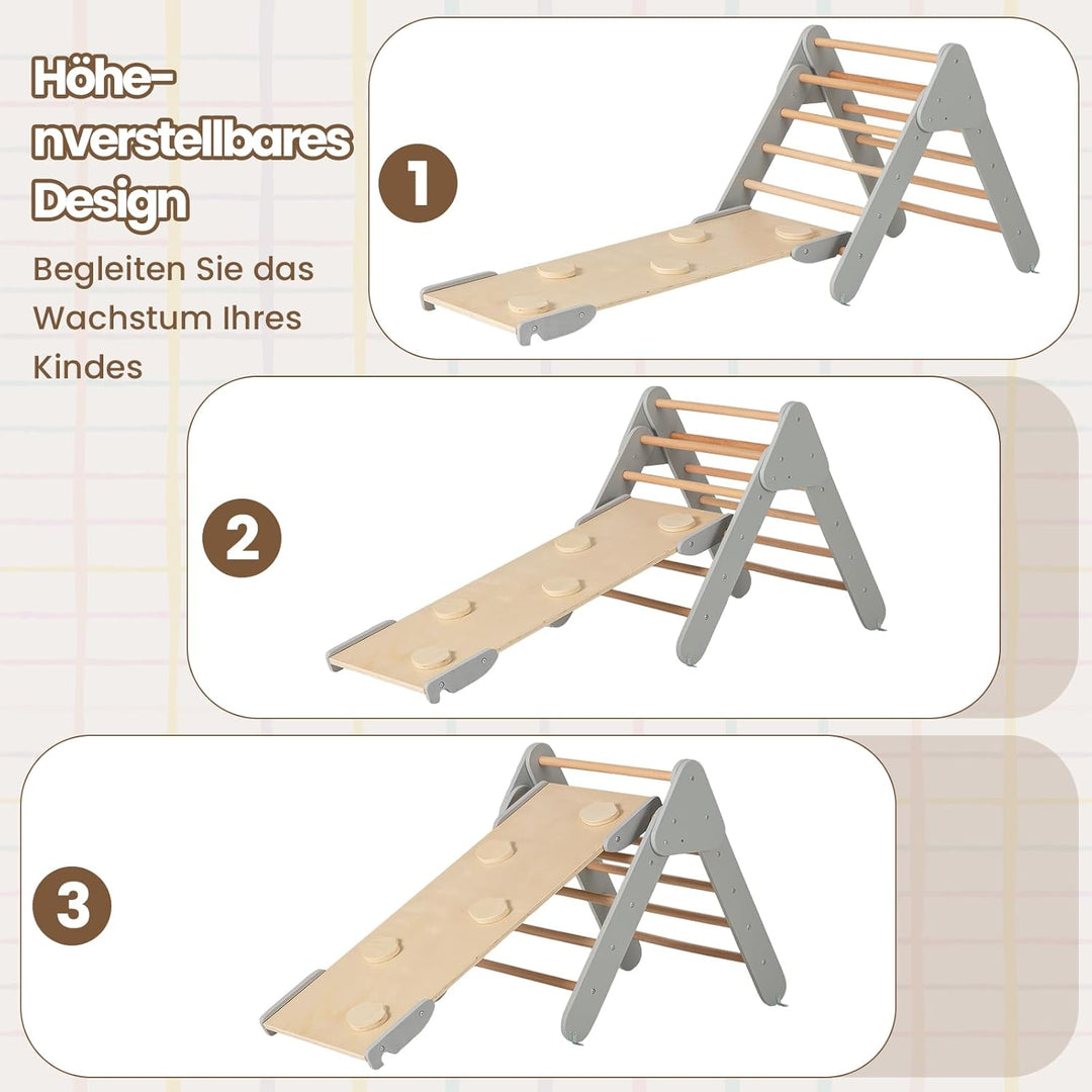 DREAMADE Montessori Kletterdreieck mit Kletterbogen und Rutsche, Holzdreieck für Kleinkinder ab 1 Ja