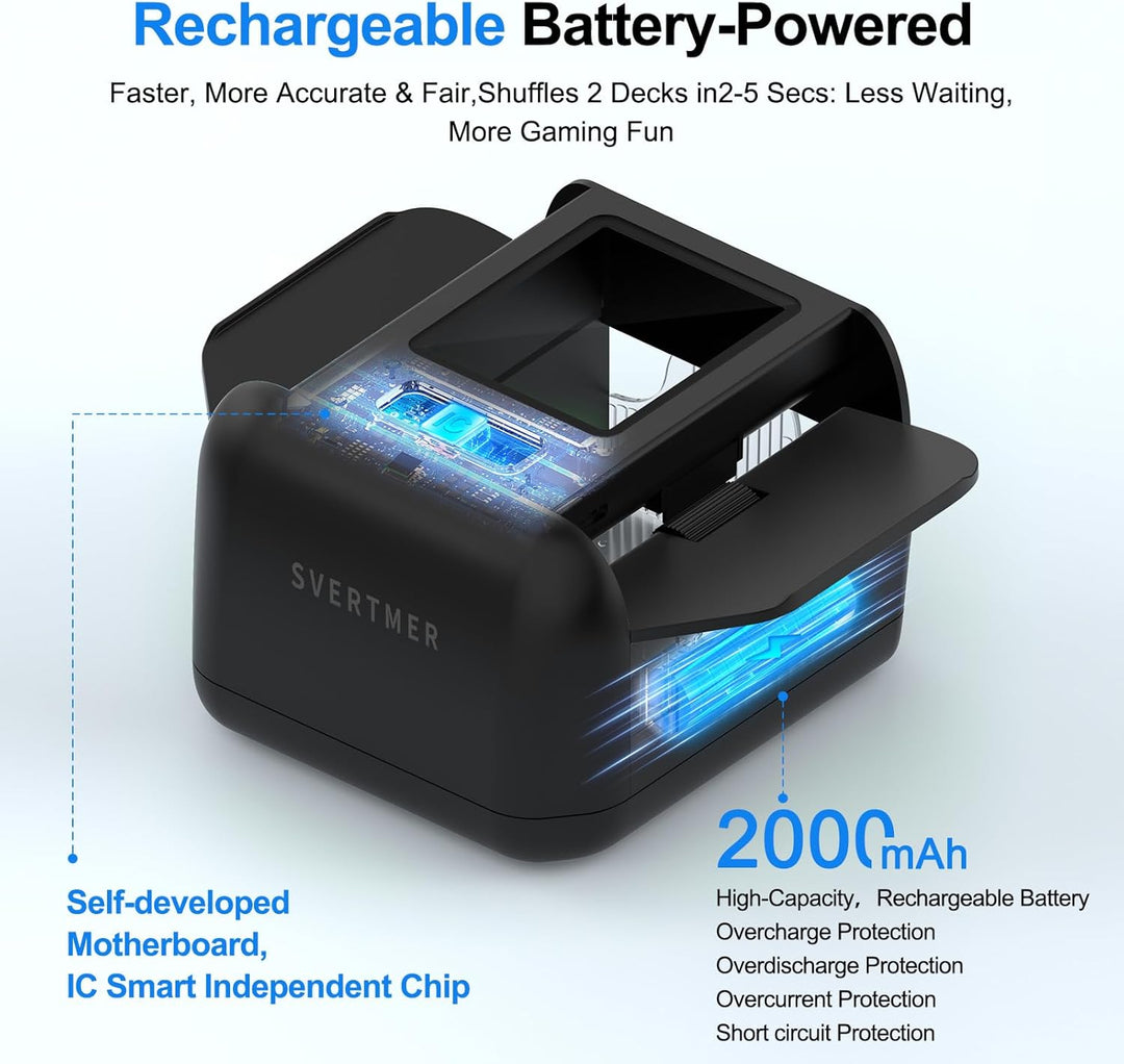 Automatic Card Shuffler|1-2 Deck Electric Card Shuffle Machine|Portable Rechargeable Batteries|for o