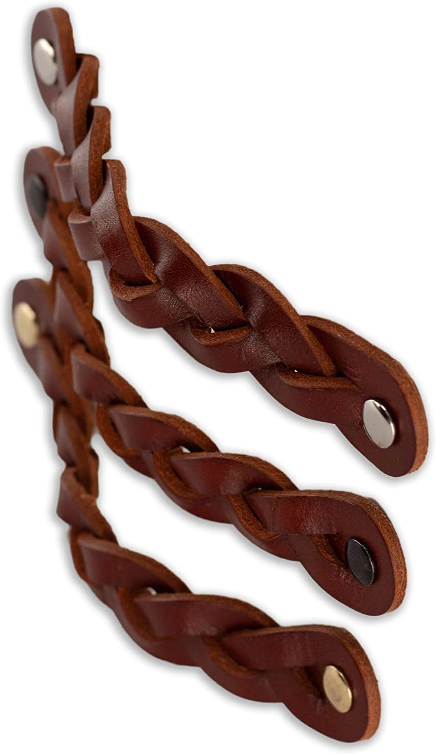 Brute Strength - Ledergriffe für Möbel - Geflochten - Cognac - 6 Stück - 16,5 x 2,5 cm - Schrankgrif