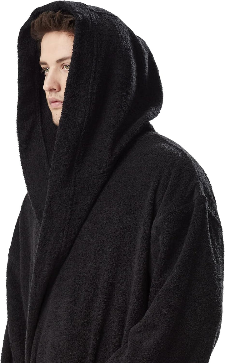 Arus Klassischer Herren-Bademantel mit Kapuze, türkischer Baumwollmantel mit voller Länge L-XL Schwa