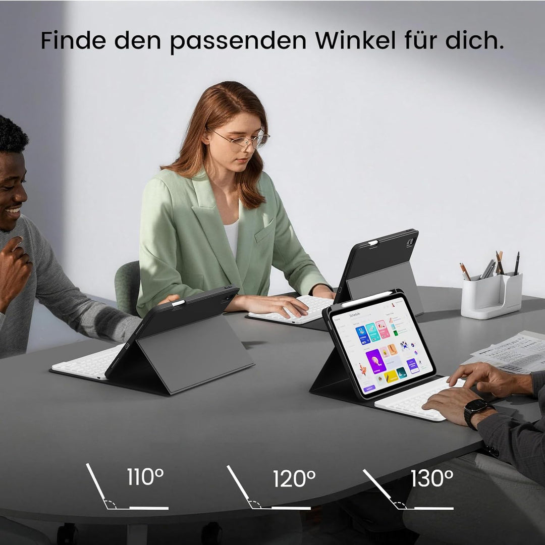 Hülle mit Tastatur für iPad 11/10 Generation mit Stifthalter, Magnetisch Abnehmbare Kabellose Blueto