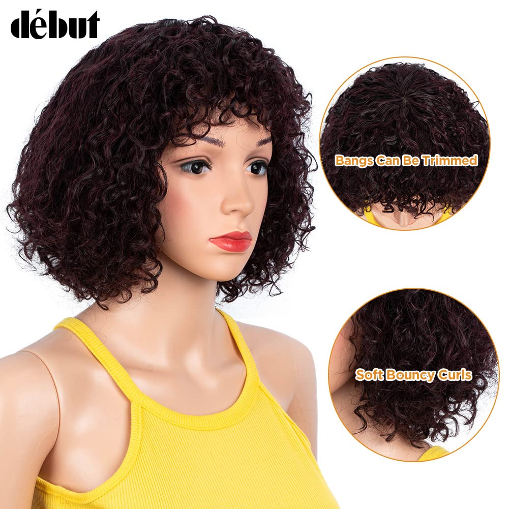 DÉBUT kurze lockige Perücke Ombre Perücke mit Pony Curl Fringe menschenähnliche perücke für Frauen 1