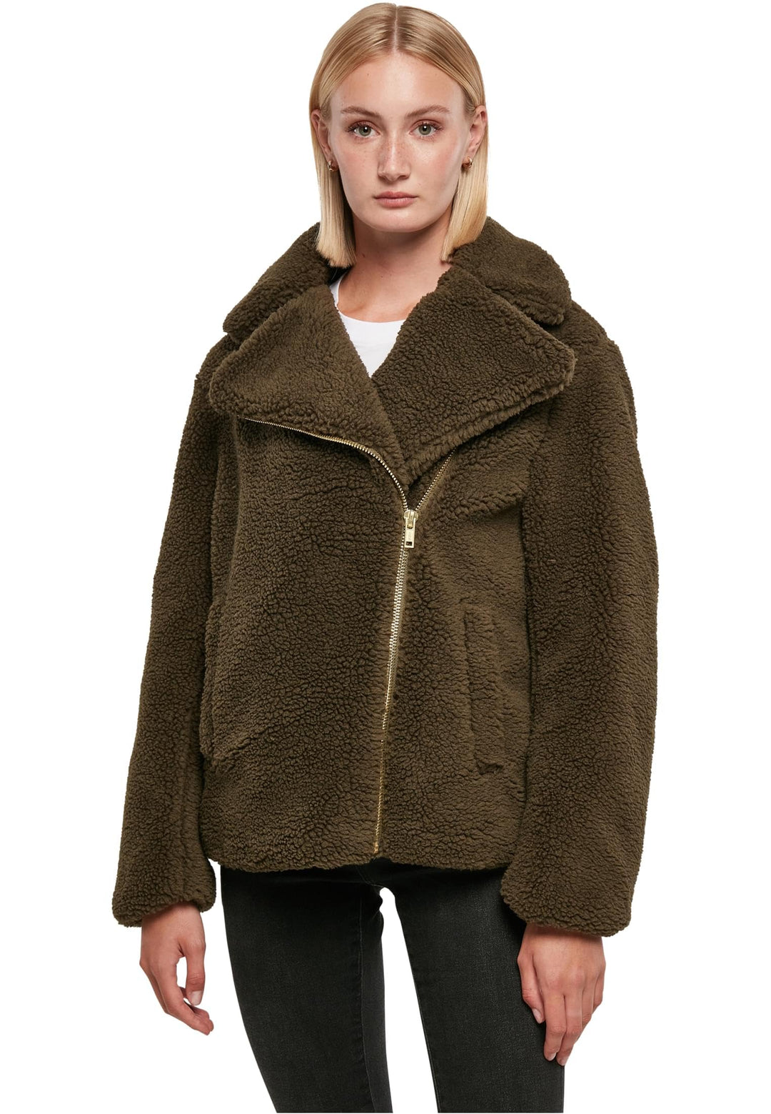 Urban Classics Damen Ladies Sherpa Biker Jacket Jacke L Olive, L Olive