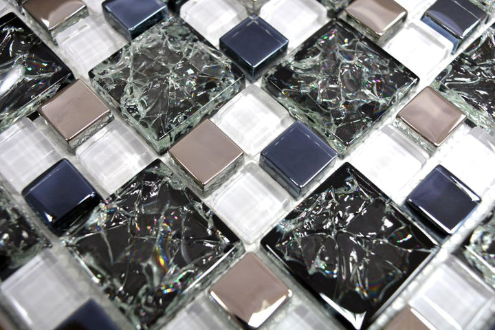 Glasmosaik Kombination Crystal mix schwarz/klar/silber Transluzent Transparent 3D, Mosaikstein Forma