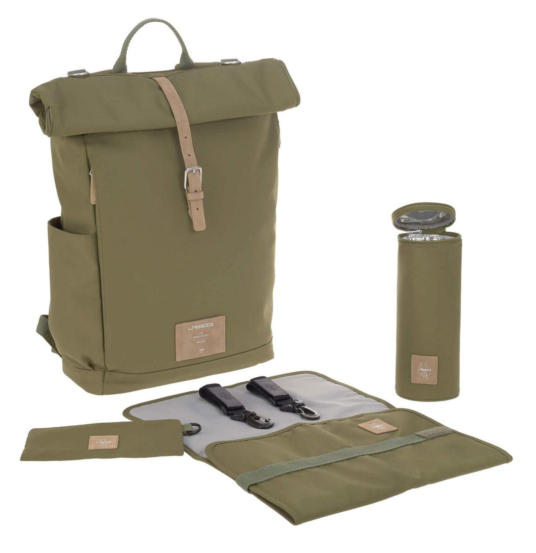 LÄSSIG Wickeltasche, Wickelunterlage, Kinderwagenbefestigung, Flaschenhalter nachhaltig produziert/G